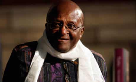 Archbishop Emeritus Desmond Tutu looks on during his autobiographical book launch in Cape Town