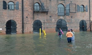 A flooded street in the Red Hook neighborhood of Brooklyn, New York, as Hurricane Sandy approaches.