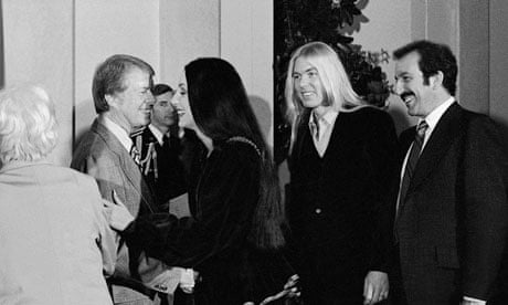 President Jimmy Carter greets singer Cher and her husband Gregg Allman