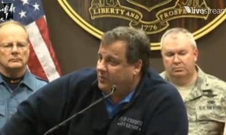 New Jersey Governor Chris Christie held a briefing on the recovery effort from Sandy on Monday.
