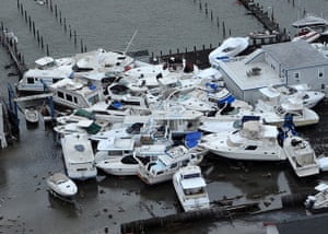 Coastal aftermath: Boats cluster together at a marina in Brant Beach, on Long Beach Island