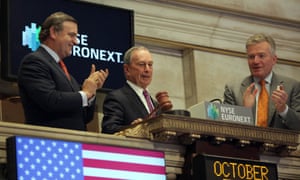 New York mayor Michael Bloomberg rings the opening bell of the New York Stock Exchange on the first day of opening since Hurricane Sandy.