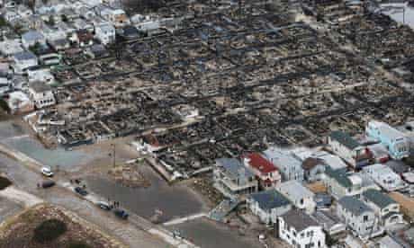 Remains of burnt homes in the Breezy Point neighborhood of Queens, New York City