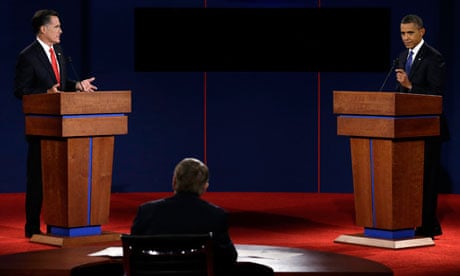 Mitt Romney and Barack Obama in the first presidential debate at the University of Denver