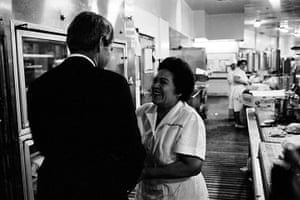 Robert F Kennedy: Robert F Kennedy talks to a worker at the Ambassador Hotel on 5 June 1968