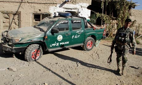 The site of a suicide blast in Kandahar, which killed three Afghan police officers