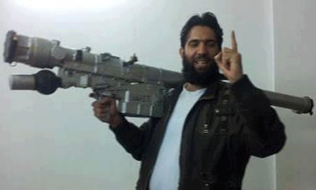 A photo purporting to show a Syrian rebel with an SA24 surface-to-air missile. 