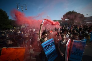 Euro protests: Rome, Italy:  Demonstrators march during a protest