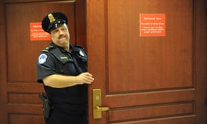 Police guard door to Petraeus hearing venue
