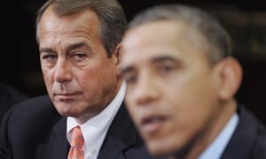 John Boehner listens to Barack Obama