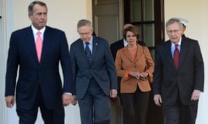 John Boehner, Harry Reid, nancy Pelosi, Mitch McConnell leave the White House