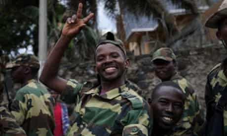 M23 rebels are seen celebrating in the streets of Goma in the east of the Democratic Republic of the Congo. Rebels in the DRC claimed control of the main town of Goma and its airport, in the mineral-rich east, as President Joseph Kabila urged people to defend the country's sovereignty.