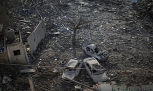 The destroyed Hamas government complex known as Abu Khadra after an Israeli airs trike on Wednesday.