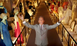 Fashion designer Valentino Garavani poses beside exhibits during a press preview of the Valentino: Master of Couture exhibition at Somerset House in London. Celebrating the life and work of the Italian master couturier, the show features over 130 hand crafted designs worn by Hollywood icons and royalty.
