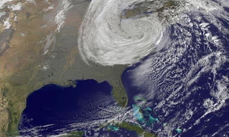 Hurricane Sandy moves inland across the mid-Atlantic towards New York
