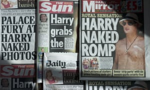 Tabloid front pages on Prince Harry's naked romp.