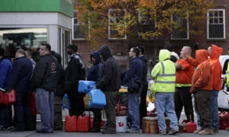 People line up for gasoline in New York amid shortages in the aftermath of Sandy