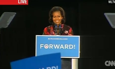 Michelle Obama campaigns at Miami University in Oxford, Ohio, Nov. 3, 2012, in a screen grab from CNN.