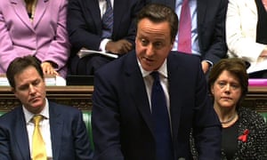Nick Clegg, David Cameron and Maria Miller in parliament on 29 November 2012.
