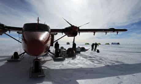 Unloading a plane above Lake Elllsworth in Antarctica