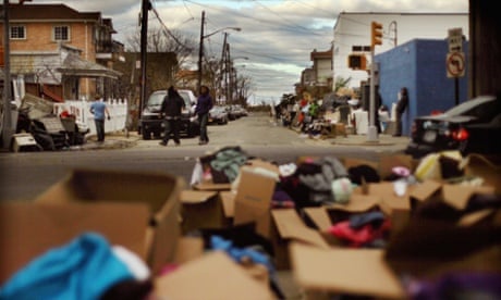 Boxes of donated in the Rockaway section of Queens