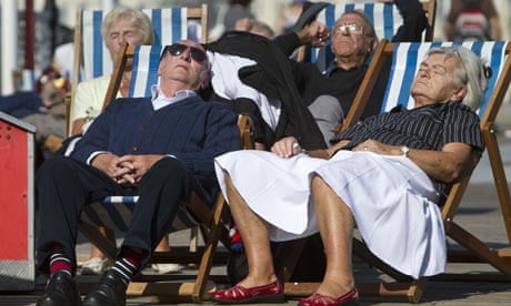 Sleeping in deckchairs in Brighton
