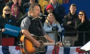 Bruce Springsteen at a rally for President Obama in Madison, Wisconsin, Nov. 5, 2012, in a screen grab from a CBS stream.