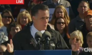 Governor Mitt Romney campaigns in Lynchburg, Virginia in a screen grab from CNN.