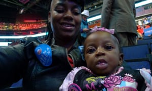 Rahsheeda Farmer with her three-month-old son, Riley, at an Obama rally in Ohio