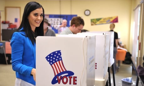 Pop-ular vote: Singer Katy Perry casts her election ballot at a polling place in Los Angeles.
