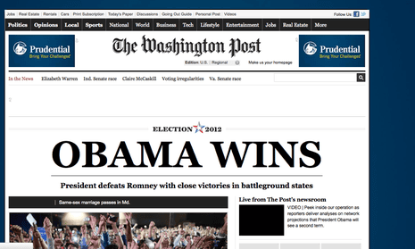 Washington Post website announces Obama's victory