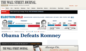 Wall Street Journal website announces Obama's victory.