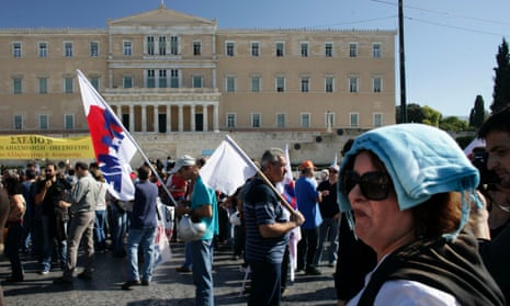 Protesters gather outside the parliament on November 6, 2012 in Athens, Greece. 