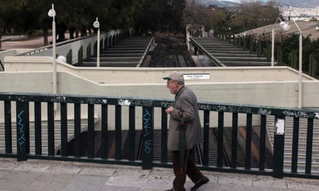 A man walks through an empty train station in Athens November 7, 2012 during a 48-hour strike by the two major Greek workers unions.
