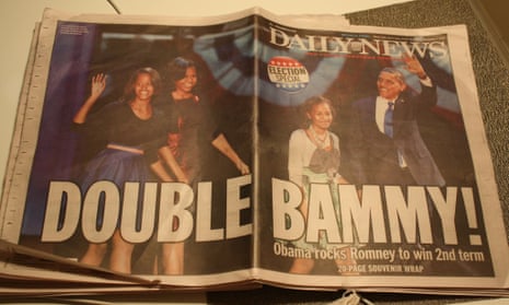 The New York Daily News on the day after Barack Obama's second election victory. Photograph: Paul Owen for the Guardian