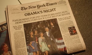 The New York Times on the day after Barack Obama's second election victory. Photograph: Paul Owen for the Guardian