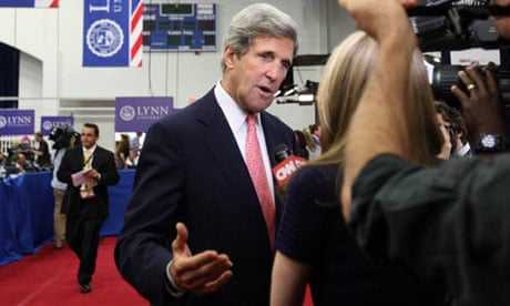 Senator John Kerry is interviewed during the presidential election campaign