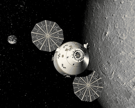 Nasa's Orion Crew Vehicle passes the Moon.