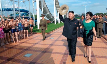 Kim Jong-un and wife Ri Sol-ju at the opening of the Rungna People's Pleasure Ground in Pyongyang