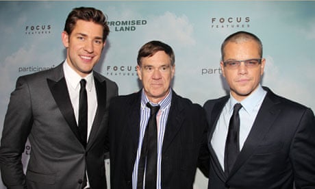 John Krasinski, left, director Gus Van Sant, center, and Matt Damon at the premiere of Promised Land