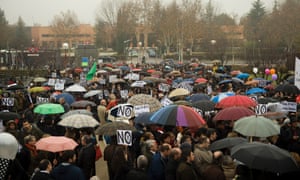 Students and researchers protest against budget cuts in science outside Complutense University in Madrid, Wednesday Dec. 19, 2012.