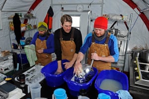 British Antarctic Survey: The crew wash up at base camp