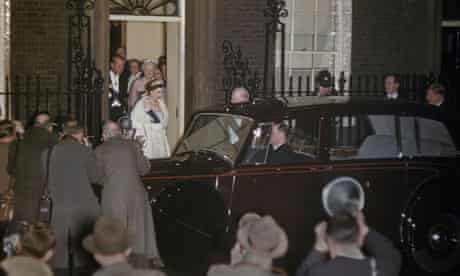The Queen leaving 10 Downing St on 4 April 1955