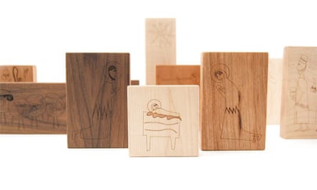 Nativity set by Little Sapling Toys with characters etched into timber blocks