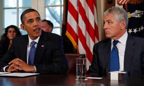 Barack Obama with Senator Chuck Hagel, 2009