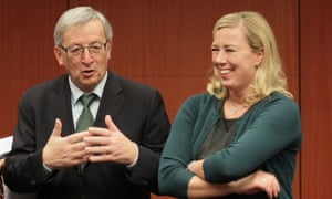 President of the Euro group Luxembourg's Prime Minister Jean-Claude Juncker chats with Finnish Finance Minister Jutta Urpilainen during  the Euro Group Finance Ministers council at the EU headquarters in Brussels, Belgium, 03 December 2012.