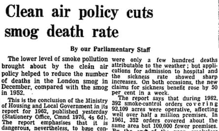Guardian article on clean air policy reducing death rates 1963