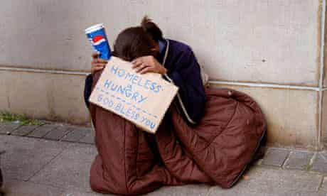 Young homeless person begging in London