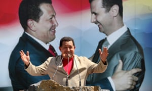 Venezuelan President Hugo Chavez addresses crowds in Sweida, 100 kms south of Damascus, on in September 2009. Syrian officials have dismissed reports that Assad is considering fleeing to Latin America.