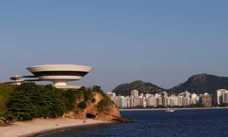 A view of the Contemporary Art Museum designed by Oscar Niemeyer in Niteroi city near Rio